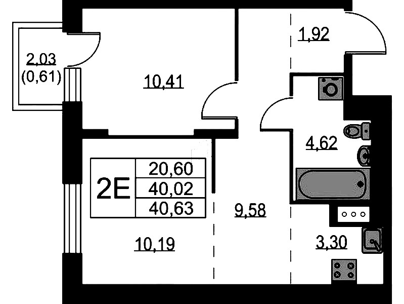 1-комнатная квартира 40.63 м², 3/9 эт., ЖК «Квартал Лаголово»